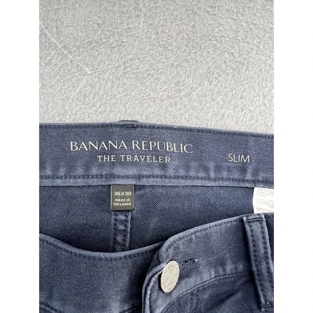 Banana Republic Pants Mens 36x30 The Traveler Slim Navy Blue Cotton Stretch